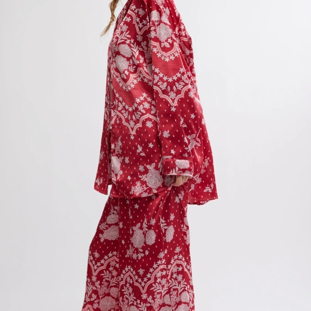 FREE PEOPLE INTIMATELY DREAMY DAYS PJ SET IN CHERRY COMBO - Picture 11 of 11